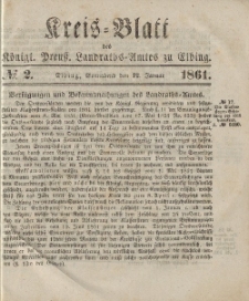 Kreis-Blatt des Königlich Preußischen Landraths-Amtes zu Elbing, Nr. 2 Sonnabend 12 Januar 1861