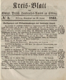 Kreis-Blatt des Königlich Preußischen Landraths-Amtes zu Elbing, Nr. 3 Sonnabend 19 Januar 1861