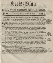 Kreis-Blatt des Königlich Preußischen Landraths-Amtes zu Elbing, Nr. 9 Sonnabend 2 März 1861