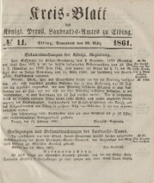 Kreis-Blatt des Königlich Preußischen Landraths-Amtes zu Elbing, Nr. 11 Sonnabend 16 März 1861