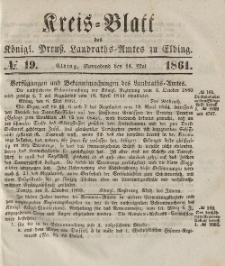 Kreis-Blatt des Königlich Preußischen Landraths-Amtes zu Elbing, Nr. 19 Sonnabend 11 Mai 1861