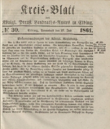 Kreis-Blatt des Königlich Preußischen Landraths-Amtes zu Elbing, Nr. 30 Sonnabend 27 Juli 1861