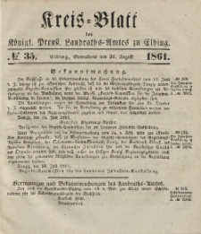 Kreis-Blatt des Königlich Preußischen Landraths-Amtes zu Elbing, Nr. 35 Sonnabend 31 August 1861