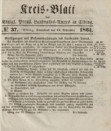 Kreis-Blatt des Königlich Preußischen Landraths-Amtes zu Elbing, Nr. 37 Sonnabend 14 September 1861