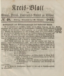 Kreis-Blatt des Königlich Preußischen Landraths-Amtes zu Elbing, Nr. 48 Sonnabend 30 November 1861