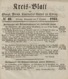 Kreis-Blatt des Königlich Preußischen Landraths-Amtes zu Elbing, Nr. 49 Sonnabend 7 Dezember 1861