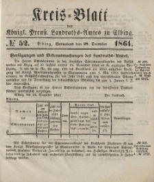 Kreis-Blatt des Königlich Preußischen Landraths-Amtes zu Elbing, Nr. 52 Sonnabend 28 Dezember 1861