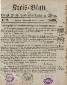 Kreis-Blatt des Königlich Preußischen Landraths-Amtes zu Elbing, Nr. 2 Sonnabend 14 Januar 1860