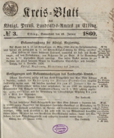 Kreis-Blatt des Königlich Preußischen Landraths-Amtes zu Elbing, Nr. 3 Sonnabend 21 Januar 1860