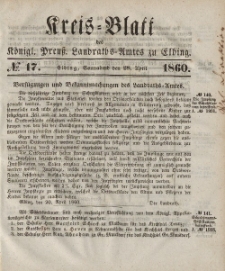 Kreis-Blatt des Königlich Preußischen Landraths-Amtes zu Elbing, Nr. 17 Sonnabend 28 April 1860