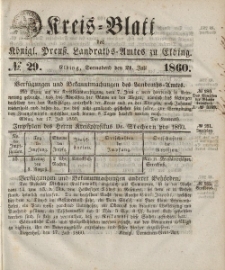 Kreis-Blatt des Königlich Preußischen Landraths-Amtes zu Elbing, Nr. 29 Sonnabend 21 Juli 1860