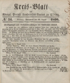 Kreis-Blatt des Königlich Preußischen Landraths-Amtes zu Elbing, Nr. 34 Sonnabend 25 August 1860