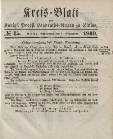 Kreis-Blatt des Königlich Preußischen Landraths-Amtes zu Elbing, Nr. 35 Sonnabend 1 September 1860