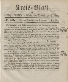 Kreis-Blatt des Königlich Preußischen Landraths-Amtes zu Elbing, Nr. 40 Sonnabend 6 Oktober 1860