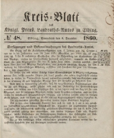 Kreis-Blatt des Königlich Preußischen Landraths-Amtes zu Elbing, Nr. 48 Sonnabend 1 Dezember 1860