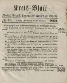 Kreis-Blatt des Königlich Preußischen Landraths-Amtes zu Elbing, Nr. 49 Sonnabend 8 Dezember 1860