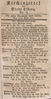 Kirchenzettel der Stadt Elbing, Nr. 19, 25 April 1813
