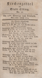 Kirchenzettel der Stadt Elbing, Nr. 38, 22 August 1813