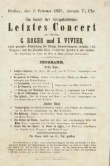 Pozycja nr 22 z kolekcji Henryka Nitschmanna : Letztes Concert der Herren G. Roger und E. Vivier - Programm