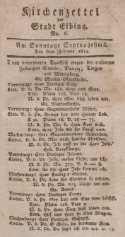 Kirchenzettel der Stadt Elbing, Nr. 6, 6 Februar 1814