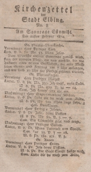 Kirchenzettel der Stadt Elbing, Nr. 8, 20 Februar 1814