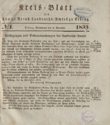 Kreis-Blatt des Königlich Preußischen Landraths-Amtes zu Elbing, Nr. 1 Sonnabend 9 November 1833