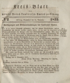 Kreis-Blatt des Königlich Preußischen Landraths-Amtes zu Elbing, Nr. 2 Sonnabend 16 November 1833