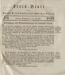 Kreis-Blatt des Königlich Preußischen Landraths-Amtes zu Elbing, Nr. 3 Sonnabend 23 November 1833