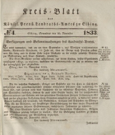 Kreis-Blatt des Königlich Preußischen Landraths-Amtes zu Elbing, Nr. 4 Sonnabend 30 November 1833