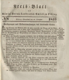 Kreis-Blatt des Königlich Preußischen Landraths-Amtes zu Elbing, Nr. 8 Sonnabend 28 Dezember 1833