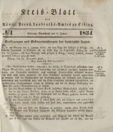 Kreis-Blatt des Königlich Preußischen Landraths-Amtes zu Elbing, Nr. 1 Sonnabend 4 Januar 1834