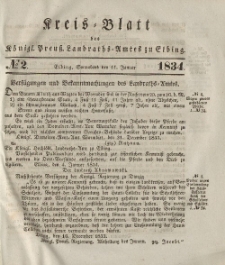 Kreis-Blatt des Königlich Preußischen Landraths-Amtes zu Elbing, Nr. 2 Sonnabend 11 Januar 1834
