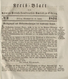 Kreis-Blatt des Königlich Preußischen Landraths-Amtes zu Elbing, Nr. 3 Sonnabend 18 Januar 1834