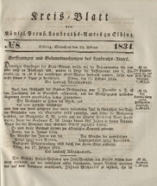 Kreis-Blatt des Königlich Preußischen Landraths-Amtes zu Elbing, Nr. 8 Sonnabend 22 Februar 1834