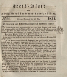 Kreis-Blatt des Königlich Preußischen Landraths-Amtes zu Elbing, Nr. 11 Sonnabend 15 März 1834