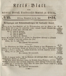 Kreis-Blatt des Königlich Preußischen Landraths-Amtes zu Elbing, Nr. 25 Sonnabend 21 Juni 1834