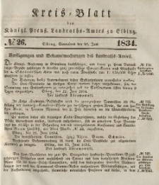 Kreis-Blatt des Königlich Preußischen Landraths-Amtes zu Elbing, Nr. 26 Sonnabend 28 Juni 1834