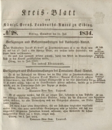 Kreis-Blatt des Königlich Preußischen Landraths-Amtes zu Elbing, Nr. 28 Sonnabend 12 Juli 1834