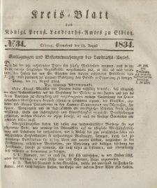 Kreis-Blatt des Königlich Preußischen Landraths-Amtes zu Elbing, Nr. 34 Sonnabend 23 August 1834