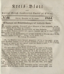Kreis-Blatt des Königlich Preußischen Landraths-Amtes zu Elbing, Nr. 42 Sonnabend 18 Oktober 1834