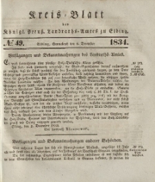 Kreis-Blatt des Königlich Preußischen Landraths-Amtes zu Elbing, Nr. 49 Sonnabend 6 Dezember 1834