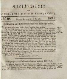 Kreis-Blatt des Königlich Preußischen Landraths-Amtes zu Elbing, Nr. 49 Sonnabend 6 Dezember 1834