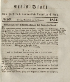 Kreis-Blatt des Königlich Preußischen Landraths-Amtes zu Elbing, Nr. 50 Sonnabend 13 Dezember 1834