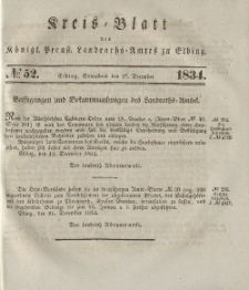 Kreis-Blatt des Königlich Preußischen Landraths-Amtes zu Elbing, Nr. 52 Sonnabend 27 Dezember 1834