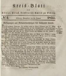 Kreis-Blatt des Königlich Preußischen Landraths-Amtes zu Elbing, Nr. 2 Sonnabend 10 Januar 1835