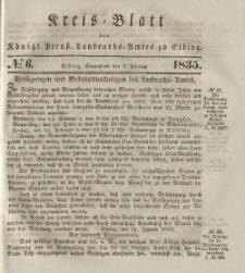 Kreis-Blatt des Königlich Preußischen Landraths-Amtes zu Elbing, Nr. 6 Sonnabend 7 Februar 1835