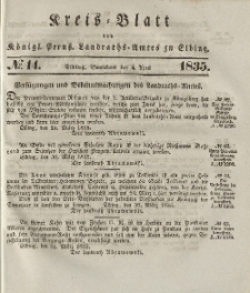 Kreis-Blatt des Königlich Preußischen Landraths-Amtes zu Elbing, Nr. 14 Sonnabend 4 April 1835