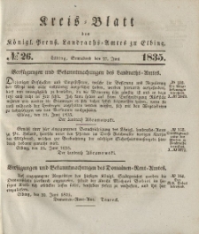 Kreis-Blatt des Königlich Preußischen Landraths-Amtes zu Elbing, Nr. 26 Sonnabend 27 Juni 1835