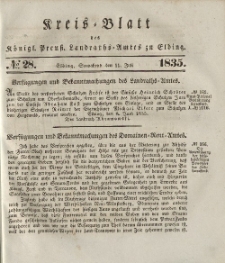 Kreis-Blatt des Königlich Preußischen Landraths-Amtes zu Elbing, Nr. 28 Sonnabend 11 Juli 1835