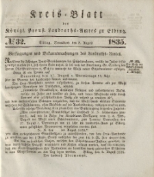 Kreis-Blatt des Königlich Preußischen Landraths-Amtes zu Elbing, Nr. 32 Sonnabend 8 August 1835